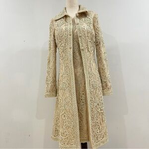 Sue Wong  Ivory, Long Soutache Coat / Robe and dress set cream